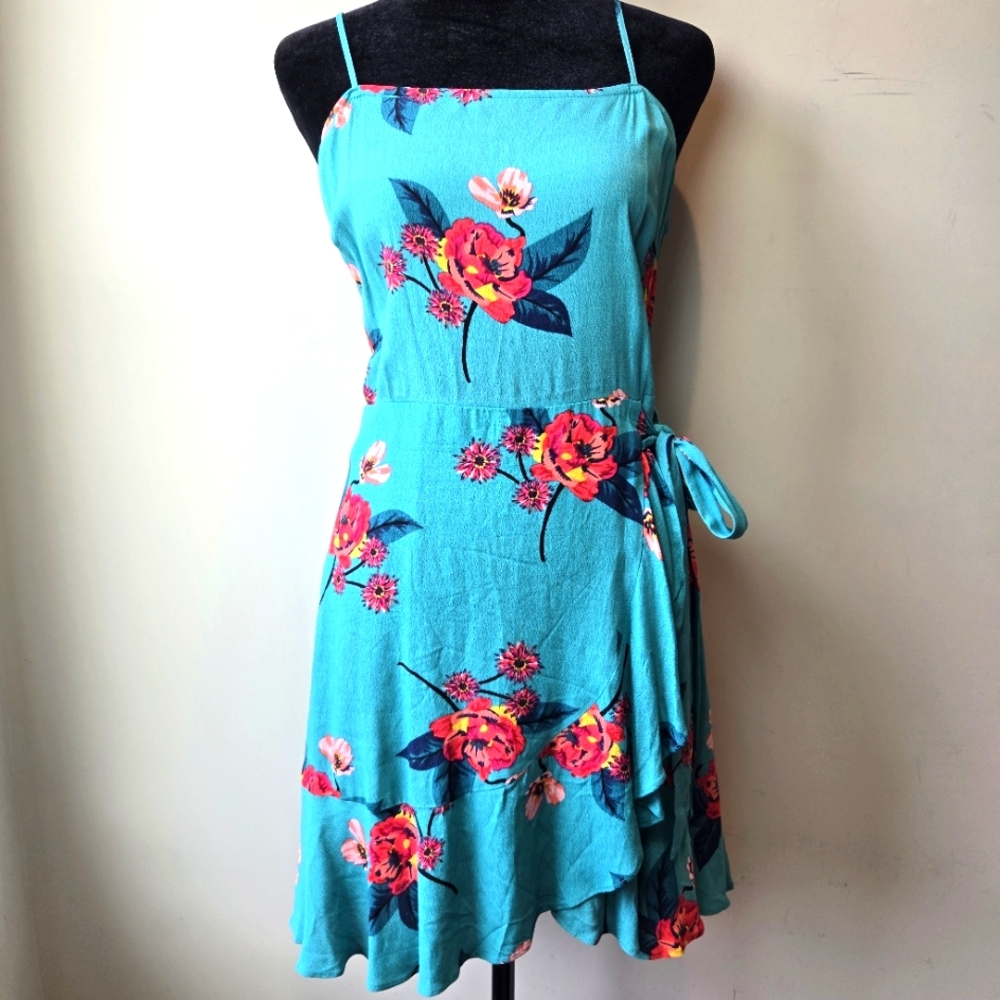 Express Sun Dress Small Sleeveless Floral Flowers Front Wrap Mini Summer